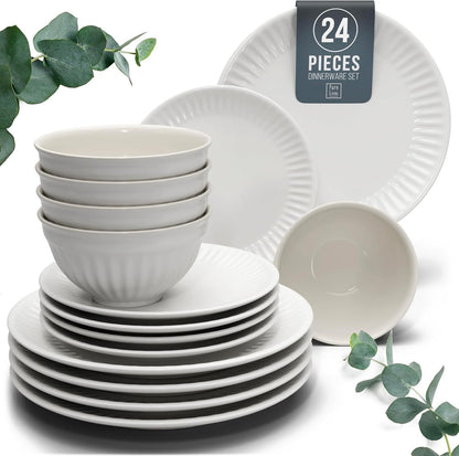 24 Piece Stoneware Dinnerware Set for 8, Handmade Plates and Bowls Set1