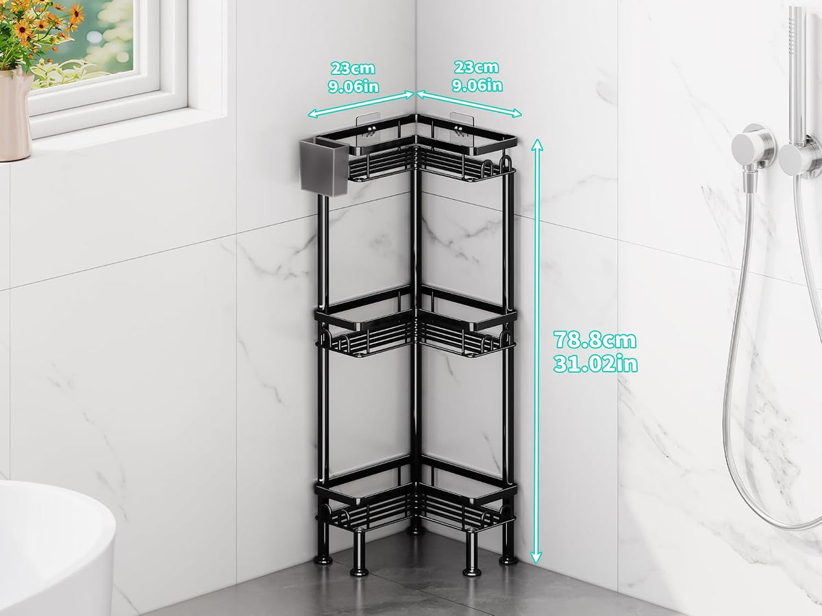 standing-shower-caddy-corner-3-tier-corner-shower-organizer-with-toothbrush-holder-and-12-hooks-large-capacity-rustproof-bathroom-shelves-for-tall-bottles-black