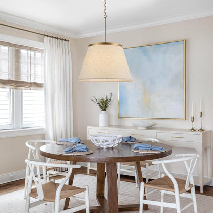 24" Boho Chandelier, Tapered Fabric Drum and Antique Gold Accents Paint Finish Shade Pendant Lighting for Nursery Room Dining Room Living Room Kitchen4