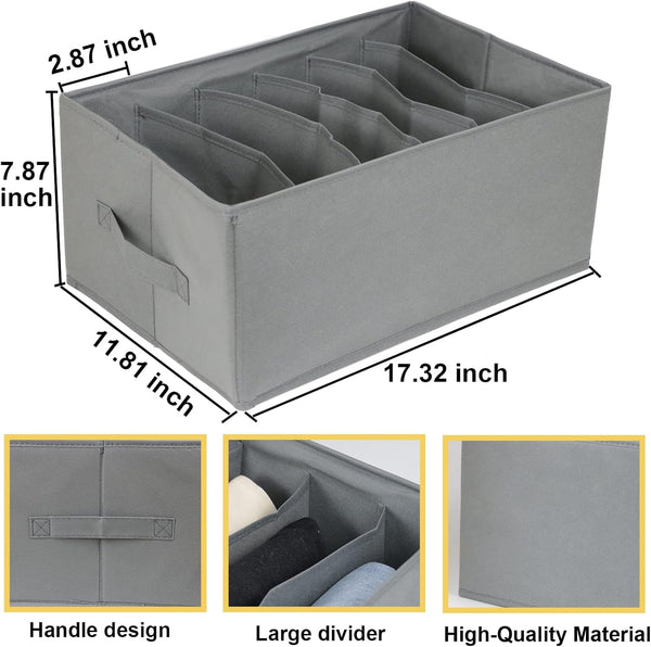 Extra Large Clothes Closet Organizer 6 Compartments for Jean Sweater Sheets to Shirt - Divided Clothing Storage Boxes for Closet, Wordrobe, Bedroom, Shelf (4Pc Gray)3
