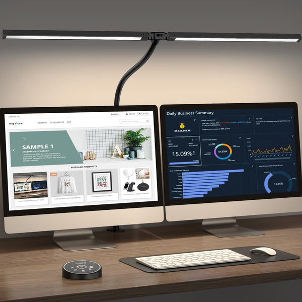 Led Desk Lamp for Office Home - Eye Caring Architect Lamp with Clamp,Dual Screen Computer Monitor Work Smart Light: 24W 5 Color Flexible Adjustable Lighting Table Lamp for Study Drafting1