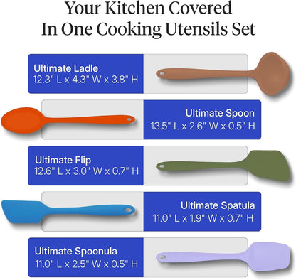 : Get It Right 5 Piece Silicone Ultimate Kitchen Utensils Set - Ladle, Spatula, Flip, Spoon & Spoonula - Non-Toxic Cooking Utensils for Nonstick Cookware, Cooking and Baking - Mediterranean3