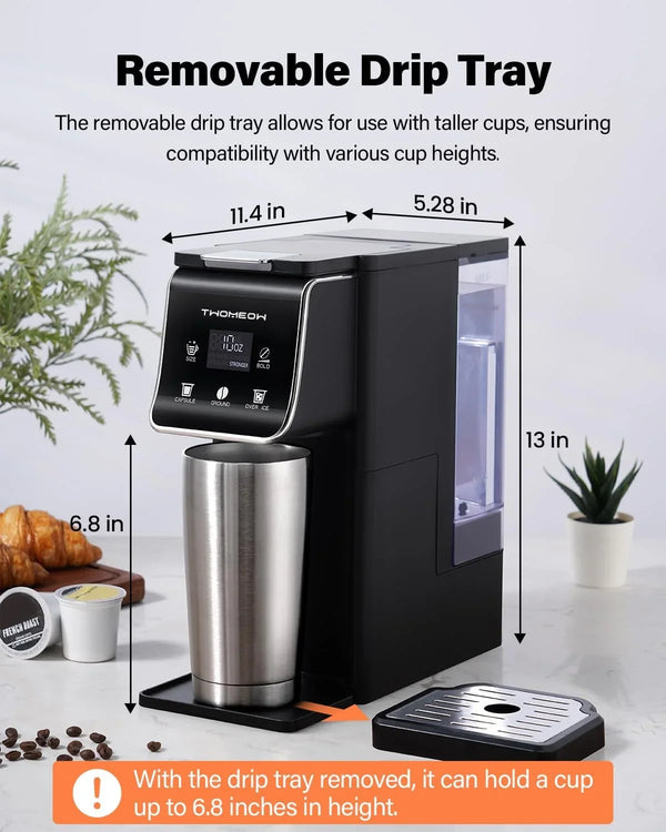 Coffee Maker Hot & Iced with Bold Setting,Single Serve Coffee Maker for K Cup and Grounds,52 Oz Removable Water Tank,6-14 Oz Brew Sizes,One Cup Kcup Coffee Machine with Reusable Filter,(Black)7