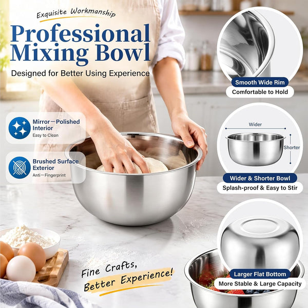 Mixing Bowls with Lids Set of 3, Black Stainless Steel Salad Bowl3