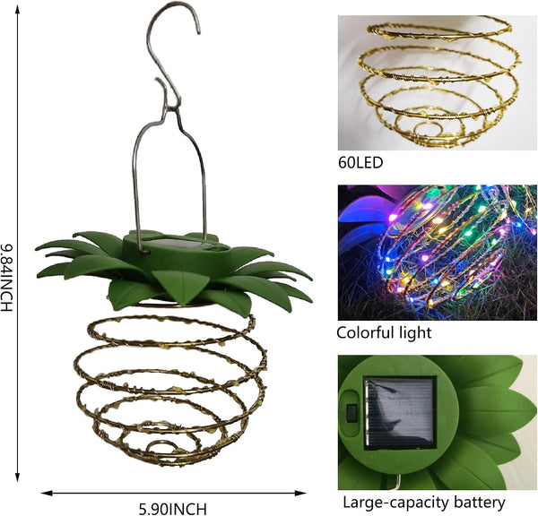 2 Pack Garden Solar Lights Outdoor,Pineapple Waterproof Solars Hanging Lantern,Multicolor Solar Powered Camping Lights,60 Led Hanging String Light for Yard Lawn Porch Path Balcony-Colorful4