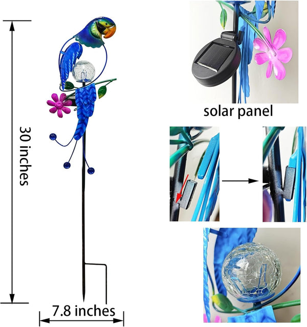Solar Parrot Stake Lights Crackle Glass Globe Landscape Lamps Antique Metal Waterproof Decorative Light for Outdoor Pathway Lawn Patio Yard Warm White4