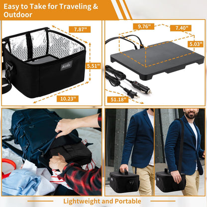 Portable Oven, Electric Lunch Box Food Heater - 12V/24V/110V 3-In-1 Car Food Warmer - Mini Personal Microwave Heated Lunch Box Warmer for Car, Truck, Travel, Office & Home Use - Black6