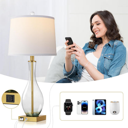 27" Glass Table Lamps with USB Ports, Touch Dimming Nightstand Lamps3