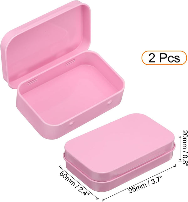 2Pcs Metal Tin Box, 3.7X2.4X0.8 Mini Portable Rectangular Empty Tinplate Small Storage Container Airtight Tins with Lids for Candy Favors Crafts Christmas Gifts, Pink2