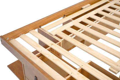Bali King Size Storage Platform Bed with 6 Drawers, 6 Shelves, 3 Door Cabinets, 2 Pullout Nightstands, Solid Pine Wood Bed Frame with Underbed Storage, No Box Spring Needed, Oak Brown13