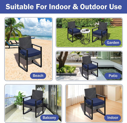 Patio Chair Cushions, 19" X 19" X 3" Outdoor Chair Cushions Set of 4, Waterproof Outdoor Cushions for Patio Furniture, Outdoors Seat Cushions with Handle and Ties, Navy Blue7