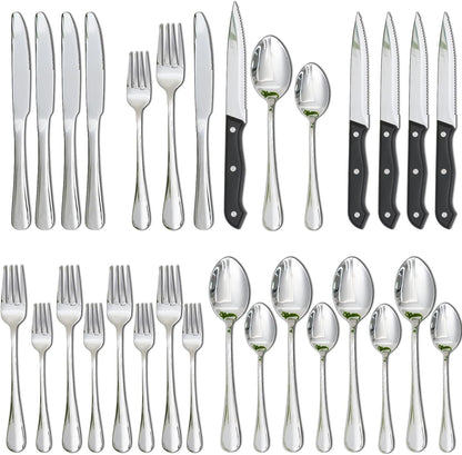 Silverware Set with Steak Knives 24-Piece Flatware Set for 4 Food-Grade Stainless Steel Cutlery Set Mirror Polished Utensils Set Include Spoons and Forks for Home Kitchen Restaurant1