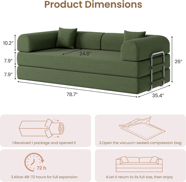 78.7" Convertible Sofa Bed,5-In-1 Corduroy Modular Couch,Green3