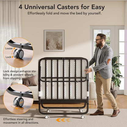 Folding Bed, Portable Foldable Bed with Movable Wheels, 75" X 31"5