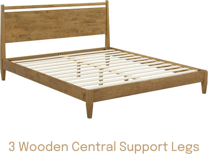 Adept Wooden Bed Frame with Headboard, Solid Wood Foundation with Silent Slats and Wood Central Supports, 1000 Lb Capacity, Effortless Assembly, King - Teak Look7