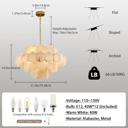 31.5" Alabaster Chandelier, Gold round Large Chandelier with Natural Stone Discs, Modern Luxury Dining Room Pendant Light Fixture for Living Room, Bedroom, Foyer4
