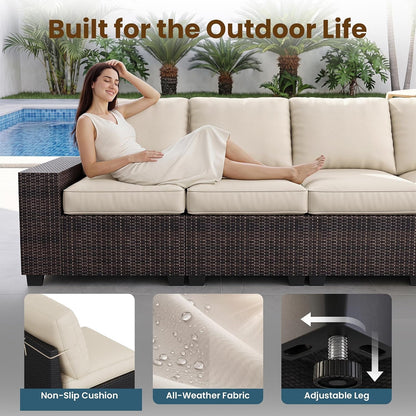 8 Piece Patio Furniture Sets, Modern Outdoor Sectional Sofa W/Wide Armrest6