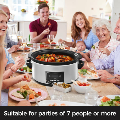 6 Quart Programmable Slow Cooker with 2 in 1 Silicone Liners, Food Warmer with Auto Warm Setting and Digital Timer, 3 Cooking Settings, Dishwasher Safe Ceramic Pot & Glass Lid, Silver8