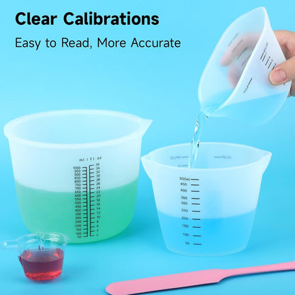 Silicone Resin Cups Set, Large Silicone Mixing Bowl with Precise Scale for Epoxy, Jewelry Casting Molds, Acrylic Paint, Cup Making, Nonstick Reusable Craft Pouring Cups, 1000Ml & 500Ml & 250Ml3