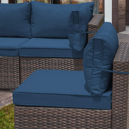 13 Pieces Outdoor Patio Furniture Set,Outdoor Sectional Furniture with 43" 55000 BTU Gas Propane Fire Pit Table,Pe Rattan Wicker Patio Conversation Set with 10 Thickened Cushions,Navy Blue9
