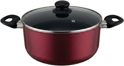 20-Piece Ceramic Metallic Cookware Set, Nonstick - Ruby | 20-Piece Cookware Set with Ceramic Nonstick Interiors, Glass Lids, Utensils, Strainer, Pads, and Griddle Pan.3