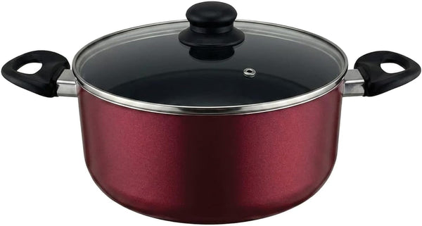 20-Piece Ceramic Metallic Cookware Set, Nonstick - Ruby | 20-Piece Cookware Set with Ceramic Nonstick Interiors, Glass Lids, Utensils, Strainer, Pads, and Griddle Pan.3