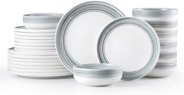 Stoneware Dinnerware Set for 8, 24-Piece Ceramic Plates & Bowls1