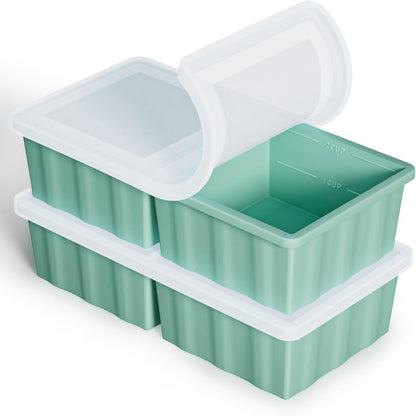 Silicone Freezer Tray for Soup Ice Cubes: 2-Cup Freezing Tray with Lid for Meal Prep - 2Pack Silicon Soup Portion Freeze Trays Make Stock Souped Ice Cube1