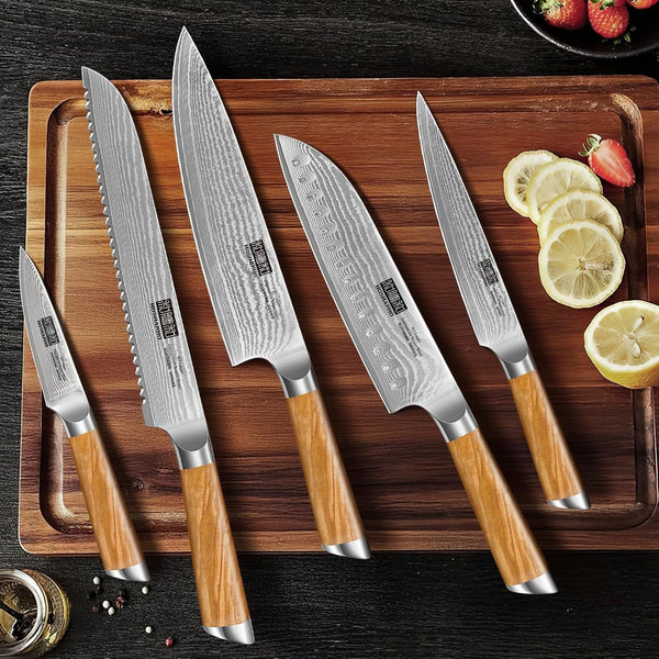 Damascus Kitchen Knife Set 5PCS, Sharp Chef Knives Ergonomic Grip5