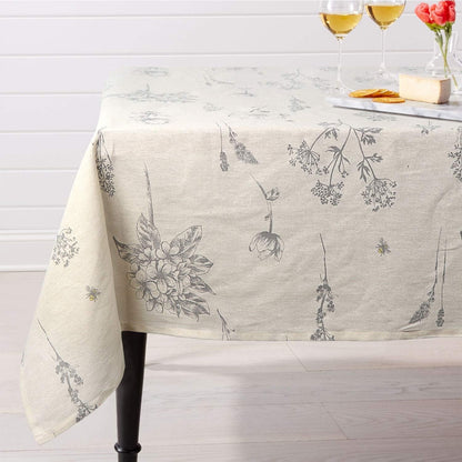 Summer Floral Beige Cotton Linen Rectangle Tablecloth Rustic Garden Natural Decorative Table Cover for Kitchen Dining Summer Picnic Indoor Outdoor Use (Rectangle/Oblong, 55" X 86", Linen)1