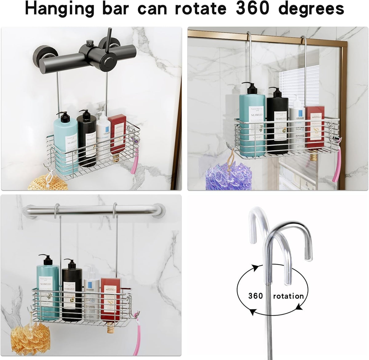 hanging-shower-rack-bathroom-storage-rack-shampoo-bracket-the-back-hook-can-be-rotated-and-can-be-hung-on-the-faucet-or-claw-foot-bathtubcross-bar-304-stainless-steel-rust-proof-and-durable