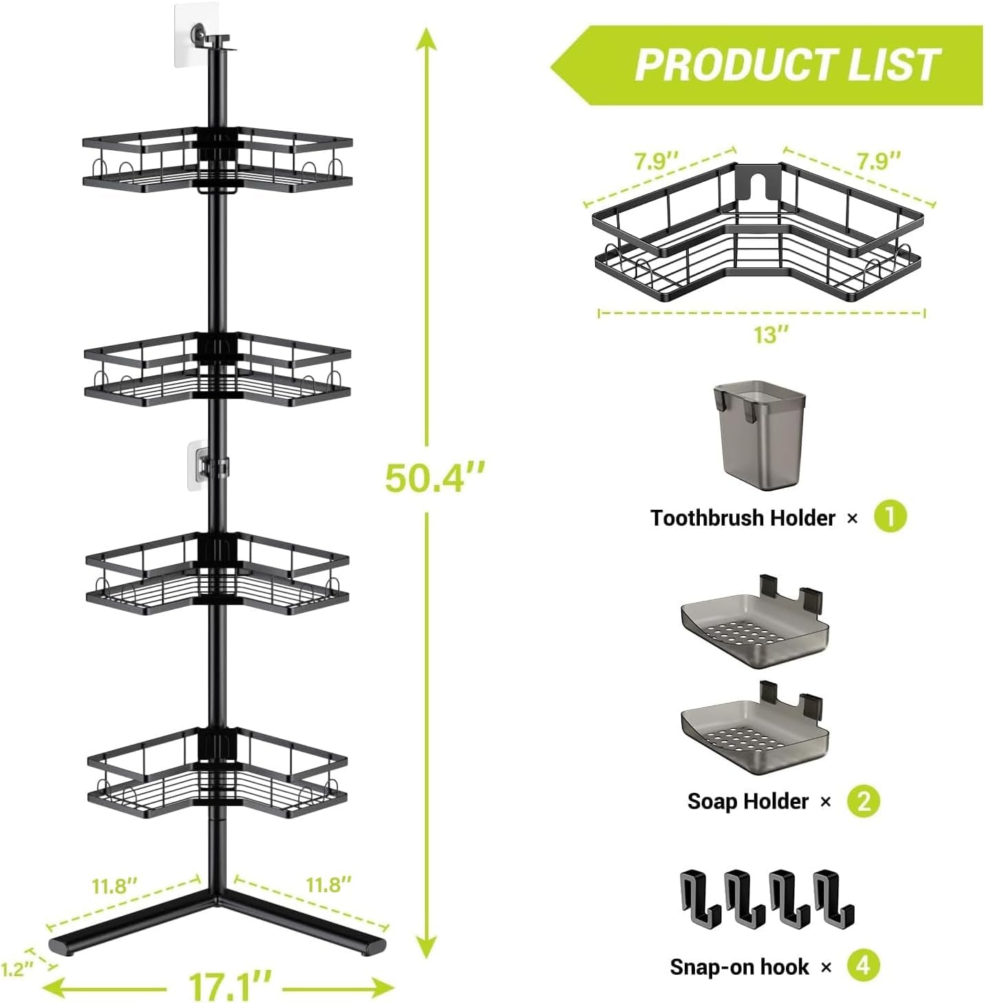 standing-corner-shower-caddy-4-tier-rustproof-adjustable-shower-shelves