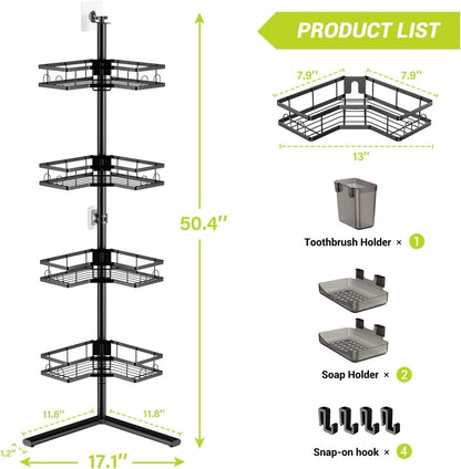 Standing Corner Shower Caddy - 4-Tier Rustproof Adjustable Shower Shelves8