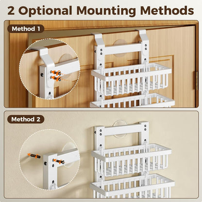 9 Tier Narrow over the Door Pantry Organizer, 2 in 1 Wall Mount or Hanging Spice Rack with Adjustable Deep Basket, Heavy-Duty Seasoning Organizer and Storage for Kitchen Closet Bathroom (White)4