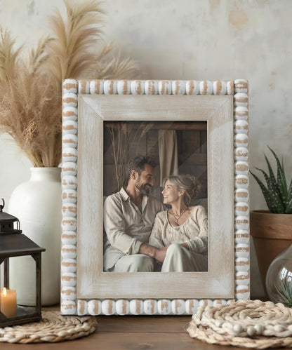 5X7 Farmhouse Picture Frame Wooden Boho Beaded Photo Frame4