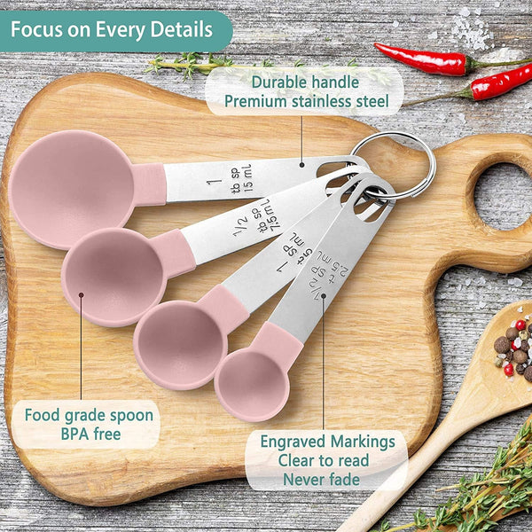 8 Pieces Measuring Cups and Spoons Set / Nesting Measuring Cups with Stainless Steel Handle / for Dry and Liquid Ingredient (Light Pink)5