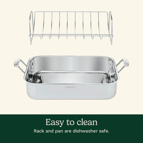 16-Inch Roasting Pan, Induction Compatible Premium Rectangular Roaster Pan with Rack, Stainless Steel Roasting Pan with Rack, Large Capacity, Dishwasher Safe3
