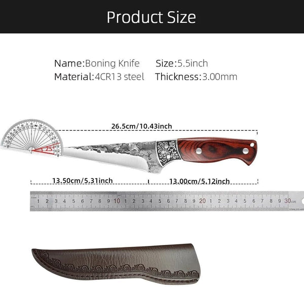 Meat Cleaver, 5.5 Inch Boning Knife Hand Forged Kitchen Knives Wooden Handle Utility Chef Slicing Fish Knives2