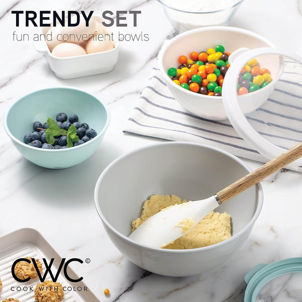 Mixing Bowls with TPR Lids - 12 Piece Plastic Nesting Bowls Set Includes 6 Prep Bowls and 6 Lids, Microwave Safe Mixing Bowl Set (Mint)7