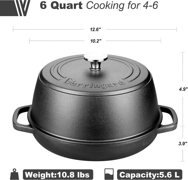 Pre-Seasoned Cast Iron Dutch Oven Pot with Lid for Bread Baking, Include Sourdough Bread Baking Supplies like Banneton Bread Proofing Basket, Bread Oven, 6 Quart2