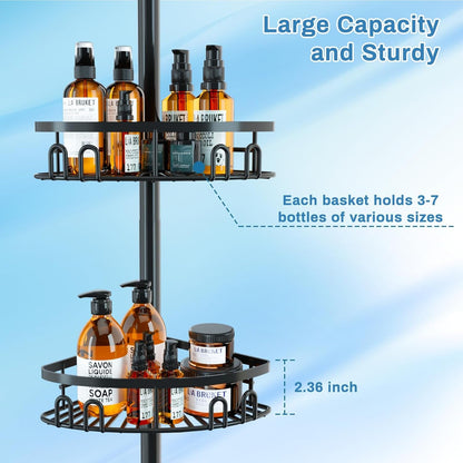 Rustproof Corner Shower Caddy Freestanding Tension Pole, 4 Large Baskets for Bathtub Shampoo Storage Organizer Bathroom Height Adjustable Shelves from 23.6 to 114.5 Inch with Towel Bar4