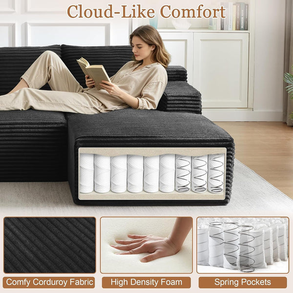 96" Boneless Sectional Sofa Cloud Couch with Deep Seat, Modern L-Shape Compressed Sofa Couch with Right Facing Chaise,Upholstered Boneless Couches for Living Room14