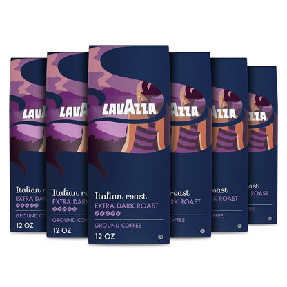 Lavazza Italian Roast Ground Coffee 6 Bags of 12Oz, Dark Roast, Strong and Bold Taste, Intensity 5/5, 100% Arabica, Ideal for Drip Brewers, (Pack of 6) - Package May Vary1