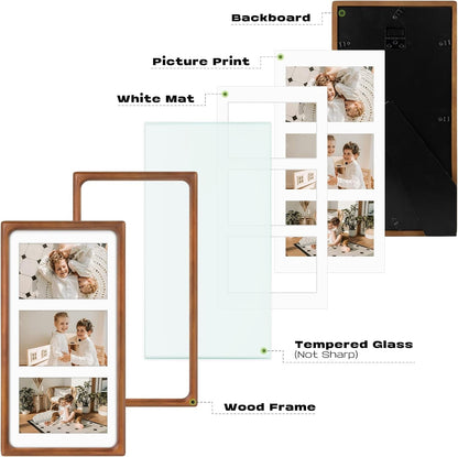 4X6 Collage Picture Frame,Solid Wood & Real Glass,3 Photos4
