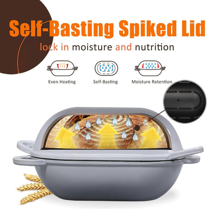 2.5 QT Enameled Cast Iron Sourdough Bread Oven, Loaf Pan with Lid | Oval Dutch Oven for Homemade Sourdough Bread Baking, Oven Safe up to 500°F, Meatloaf Pan with Dome Lid, Light Gray5