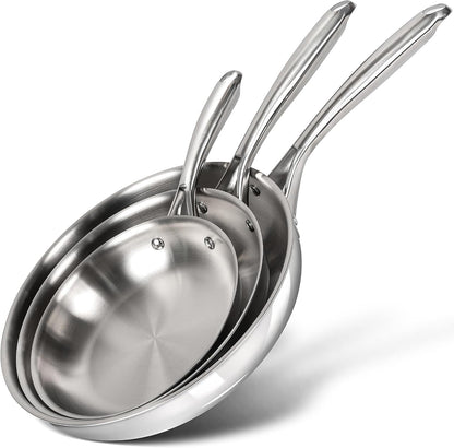 Tri-Ply Stainless Steel Frying Pan Set, 8" 9.5" 11" Skillets, Full Clad Stainless Steel Pans for Even Heating, Durable Cooking Pan Set for Home Chefs & Everyday Cooking1