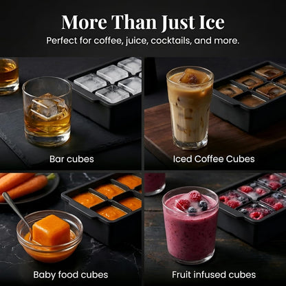 ® Large Silicone Ice Cube Tray (2-Pack) - 2" Big Ice Mold with Lid | Easy Release, Cocktail, Whiskey Ice Cubes Mold - Food Grade - Ice Cube Trays for Freezer - Stackable Silicone Ice Tray8