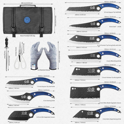 Portable Kitchen Knife Set with Bag,Tools,Slicing Chef'S Knives | High-Carbon Steel Forged Blades,Cleaver Slicing Cooking Boning Bread Vegetable Knives,Full Tang Design,Wood Handle2