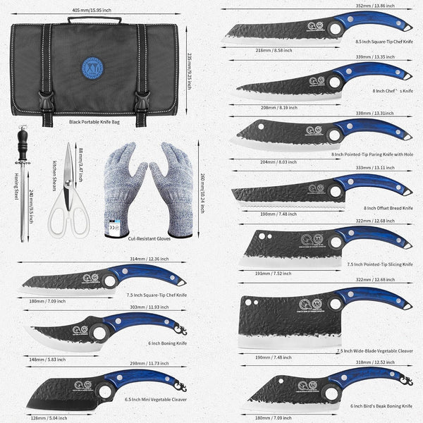 Portable Kitchen Knife Set with Bag,Tools,Slicing Chef'S Knives | High-Carbon Steel Forged Blades,Cleaver Slicing Cooking Boning Bread Vegetable Knives,Full Tang Design,Wood Handle2