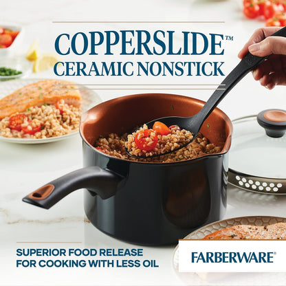 Glide Copper Ceramic Nonstick Straining Sauce Pan with Lid, 3-Quart, Black2